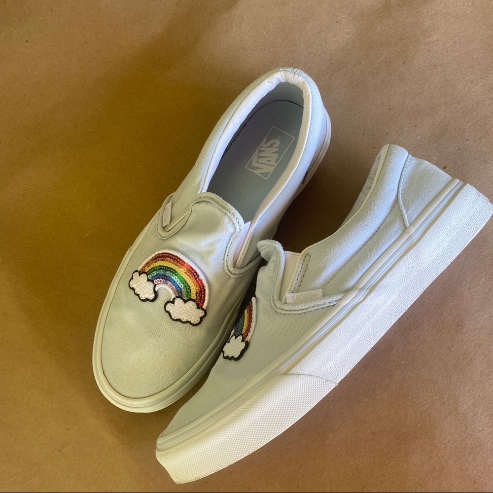 Womens Rainbow Easy Slip On Vans Low Tops - Picture 2 of 8